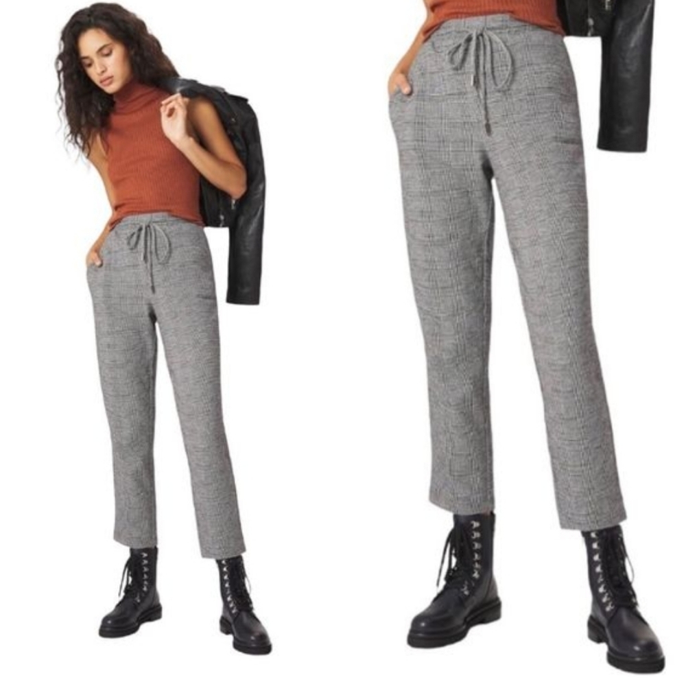 Anthropologie Maeve Bettie Plaid Tapered Side Stripe Drawstring Jogger Pant Smal